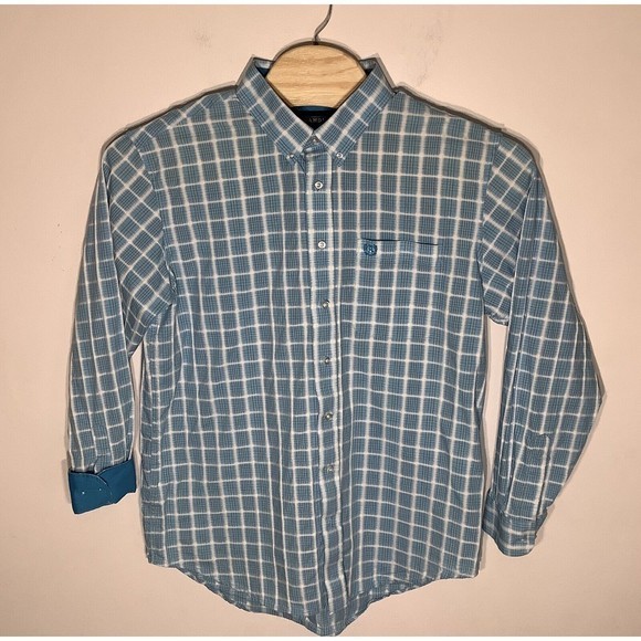 Panhandle Select Mens Long Sleeve Button‎ Up Shirt Blue Check Size  XL - Picture 2 of 6